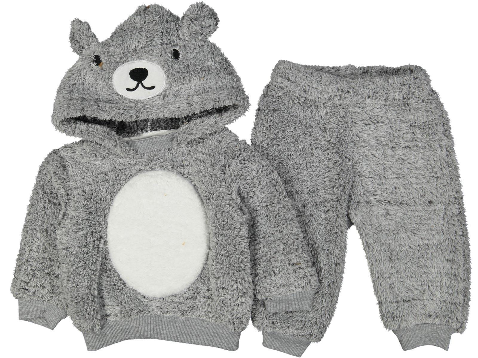 Bebek Ayıcık Kapüşonlu Sweatshirt Welsoft Alt Üst İkili Takım