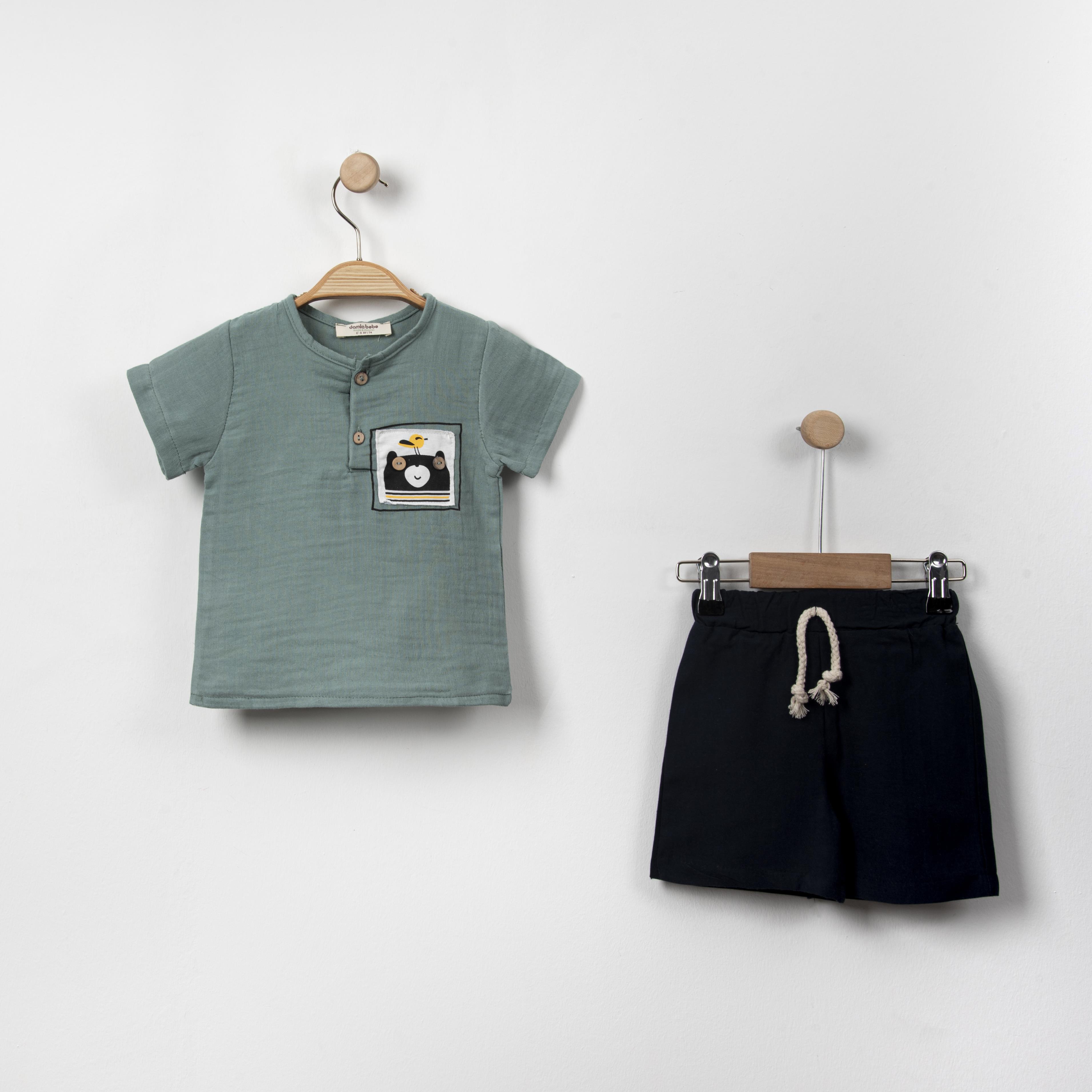 Bebek Baskılı Müslin Tshirt Şort İkili Takım