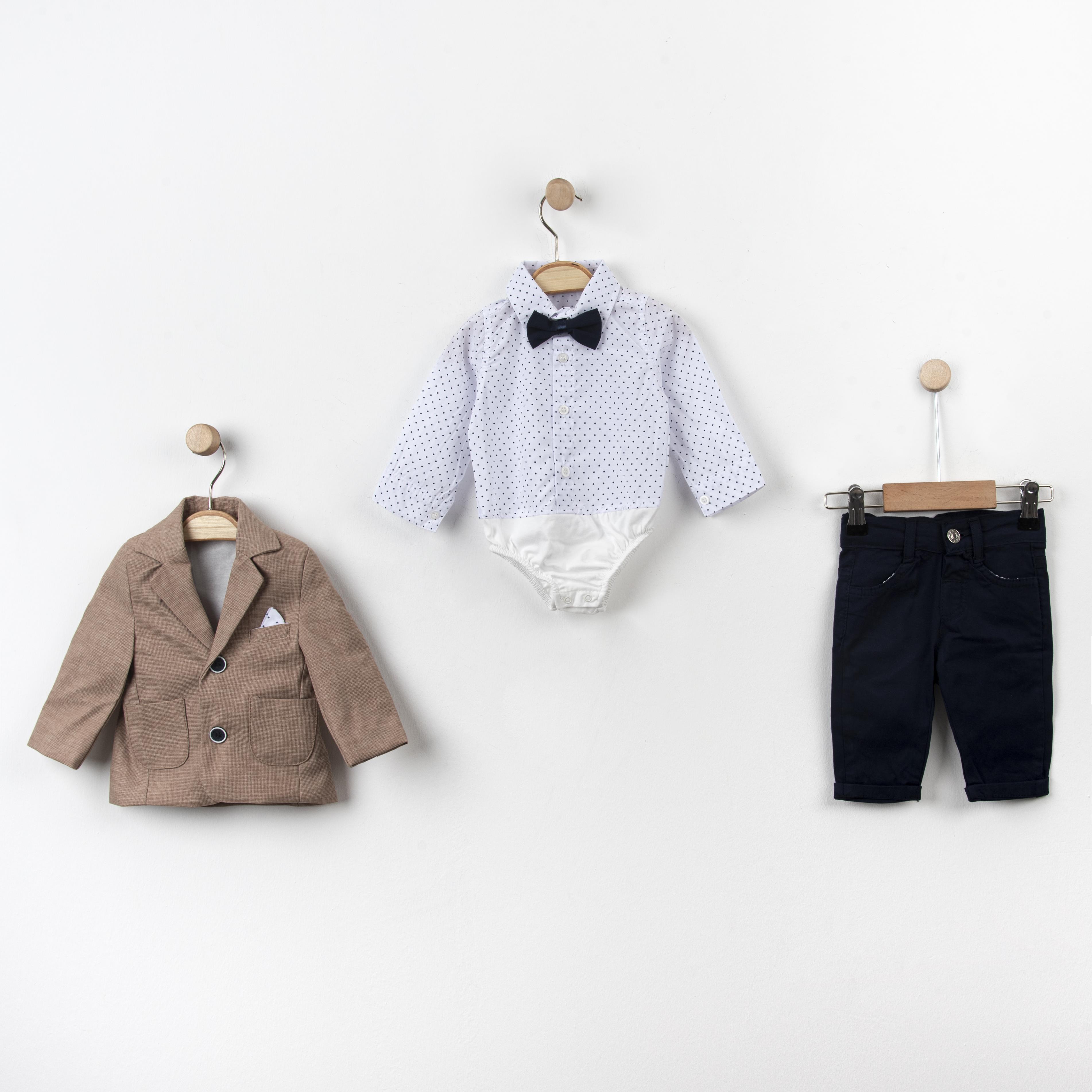 Bebek Çıtçıtlı Gömlekli Ceketli Üçlü Takım