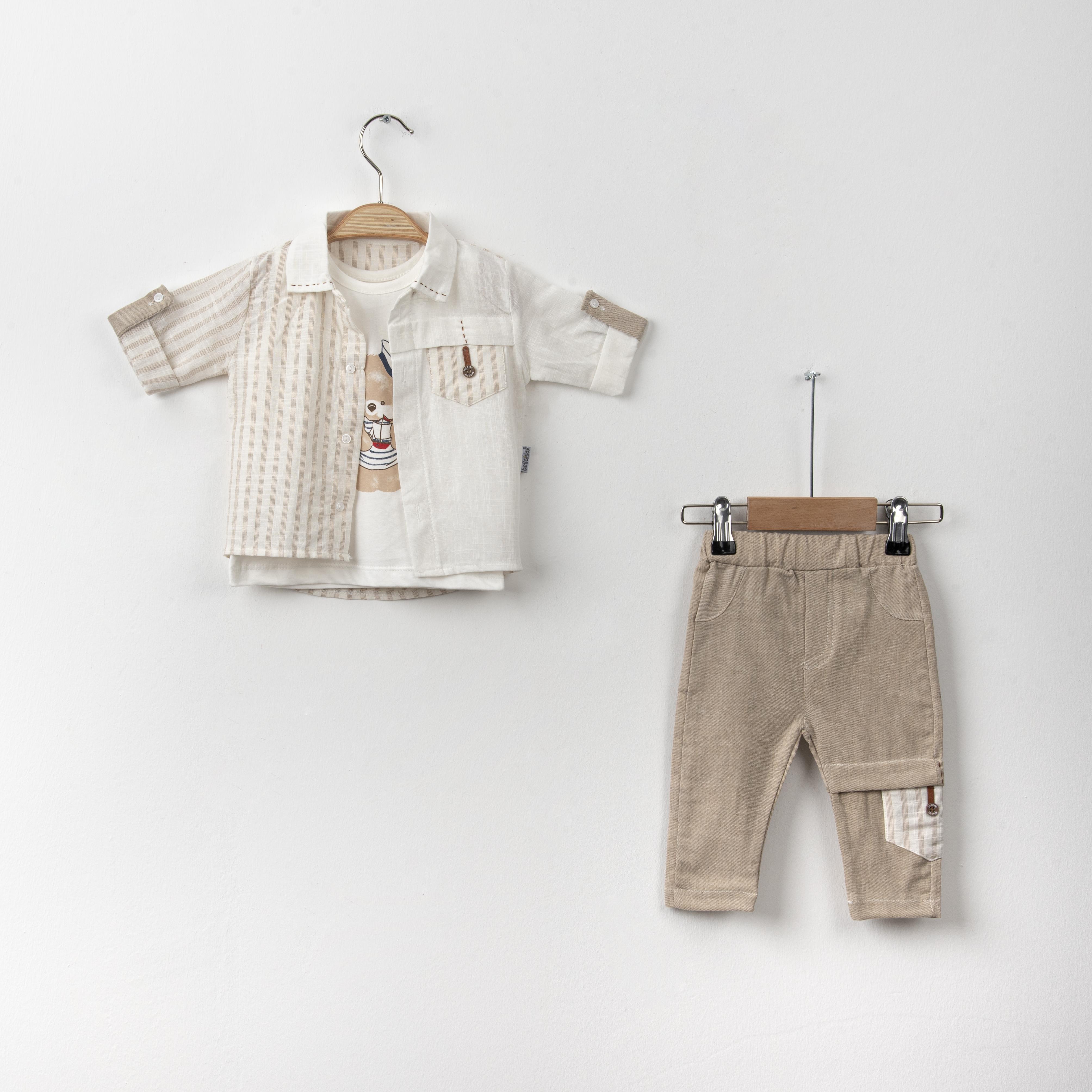 Bebek Çizgili Gömlekli Atlet Pantolon Üçlü Takım