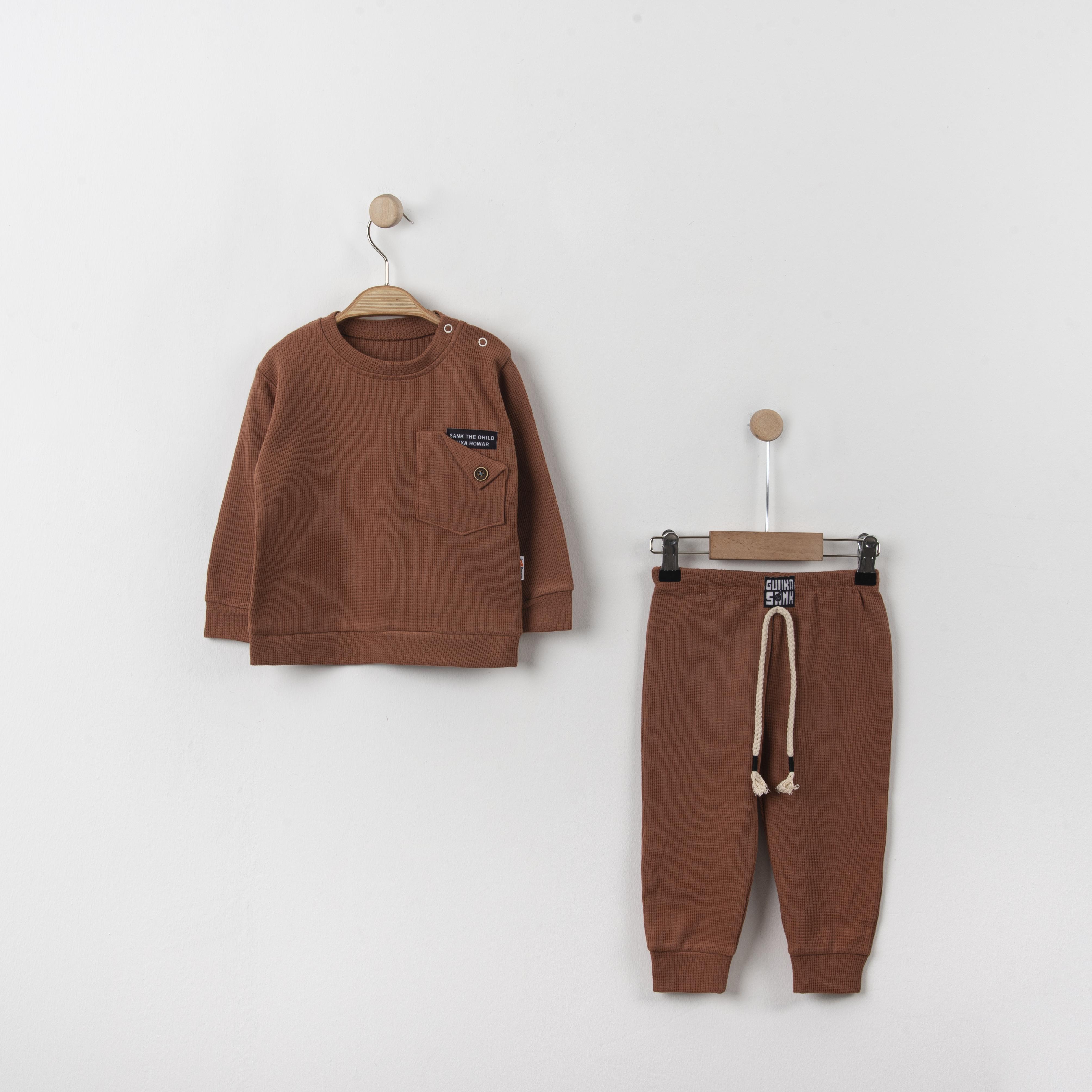 Bebek Kıvrık Cep Detaylı Waffle İkili Takım