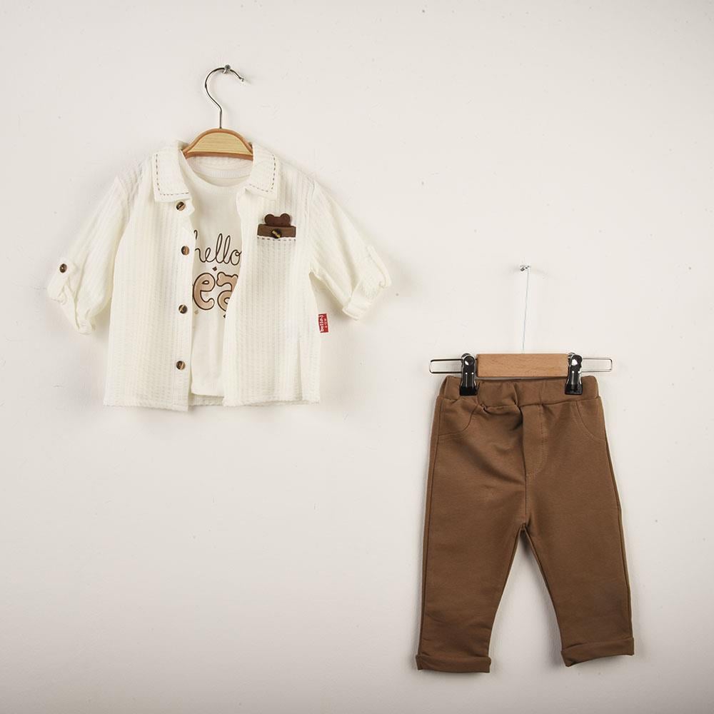 Bebek Kolları Düğme Katlama Detaylı Üçlü Takım