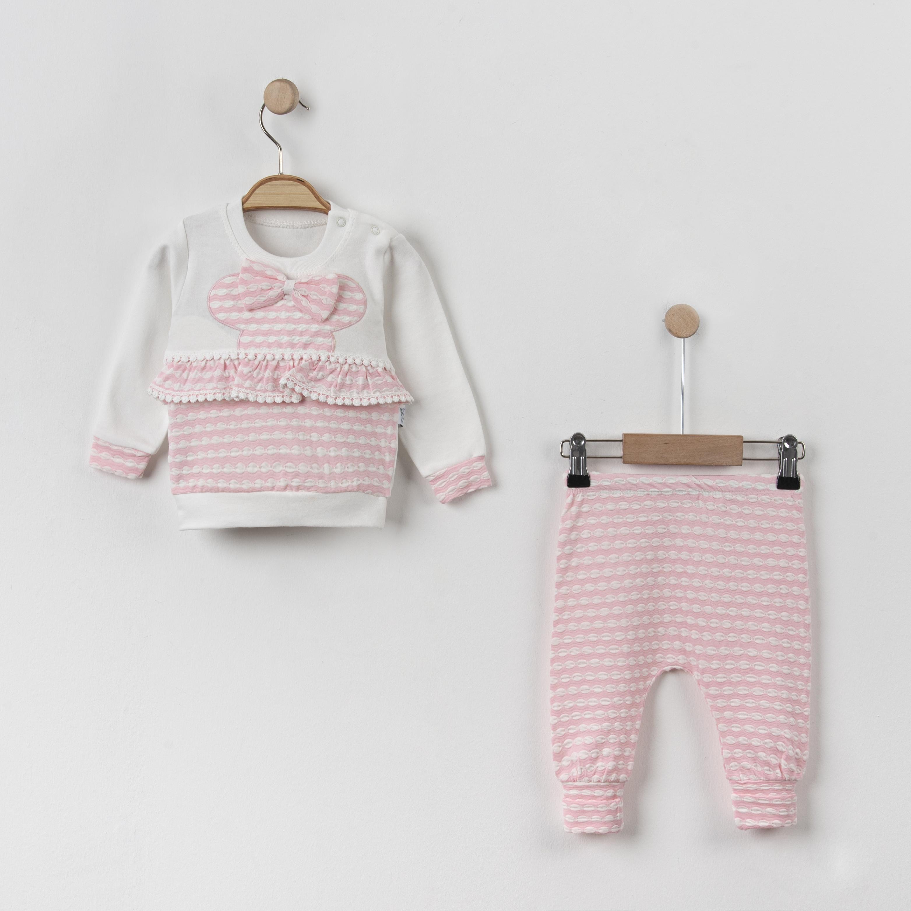 Bebek Kurdelalı Fırfır Detaylı Sweatshirt Alt İkili Takım