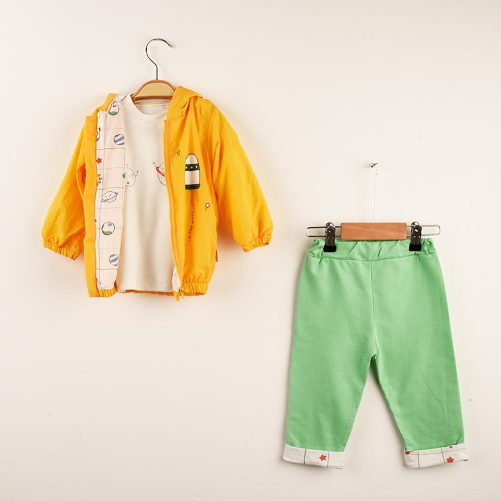 Bebek Uzay Temalı Yağmurluklu Üçlü Takım