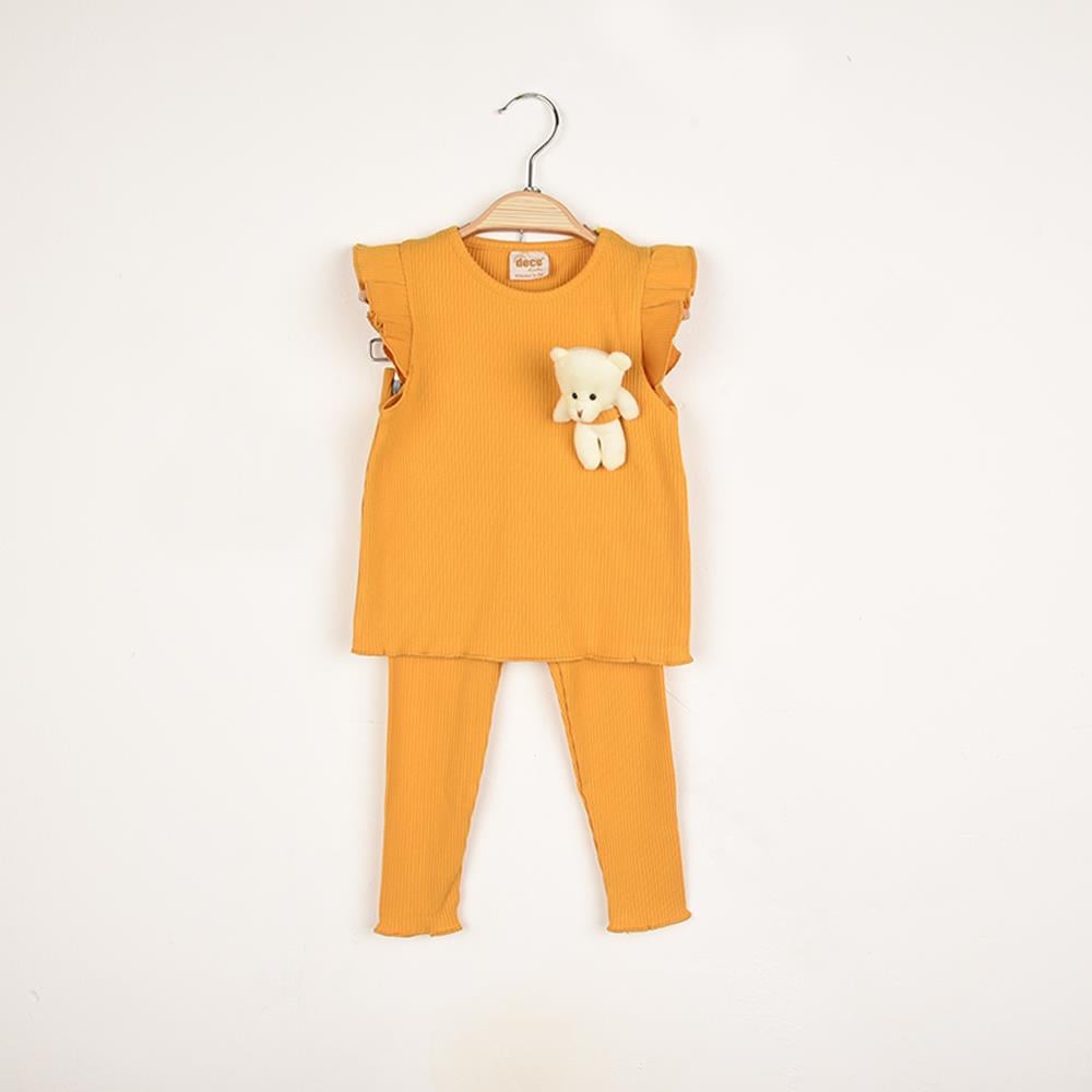 Kız Çocuk Ayı Aksesuarlı İkili Taytlı Takım