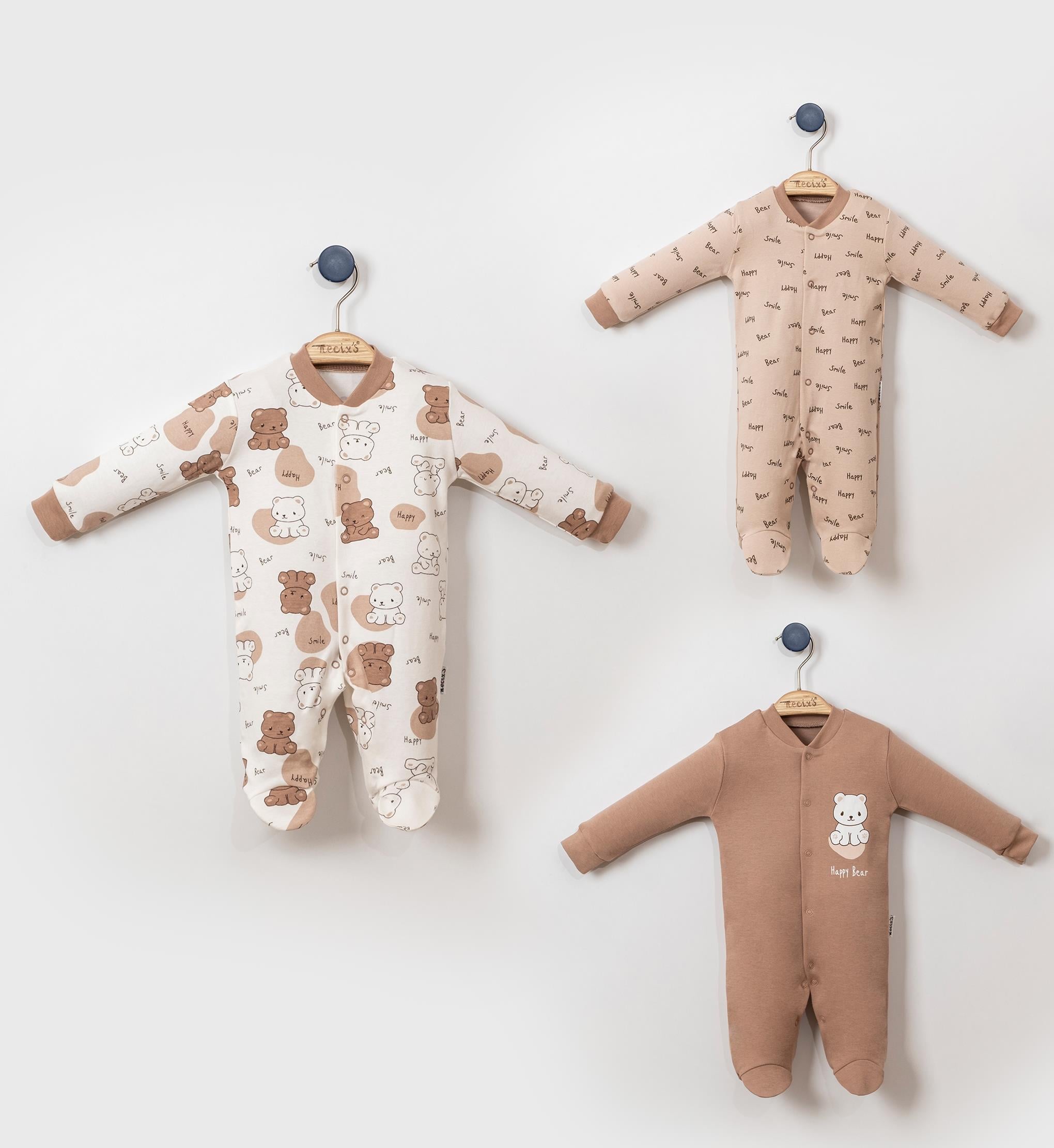 Necix's Bebek Bear Yazı Detaylı Patikli Üçlü Tulum