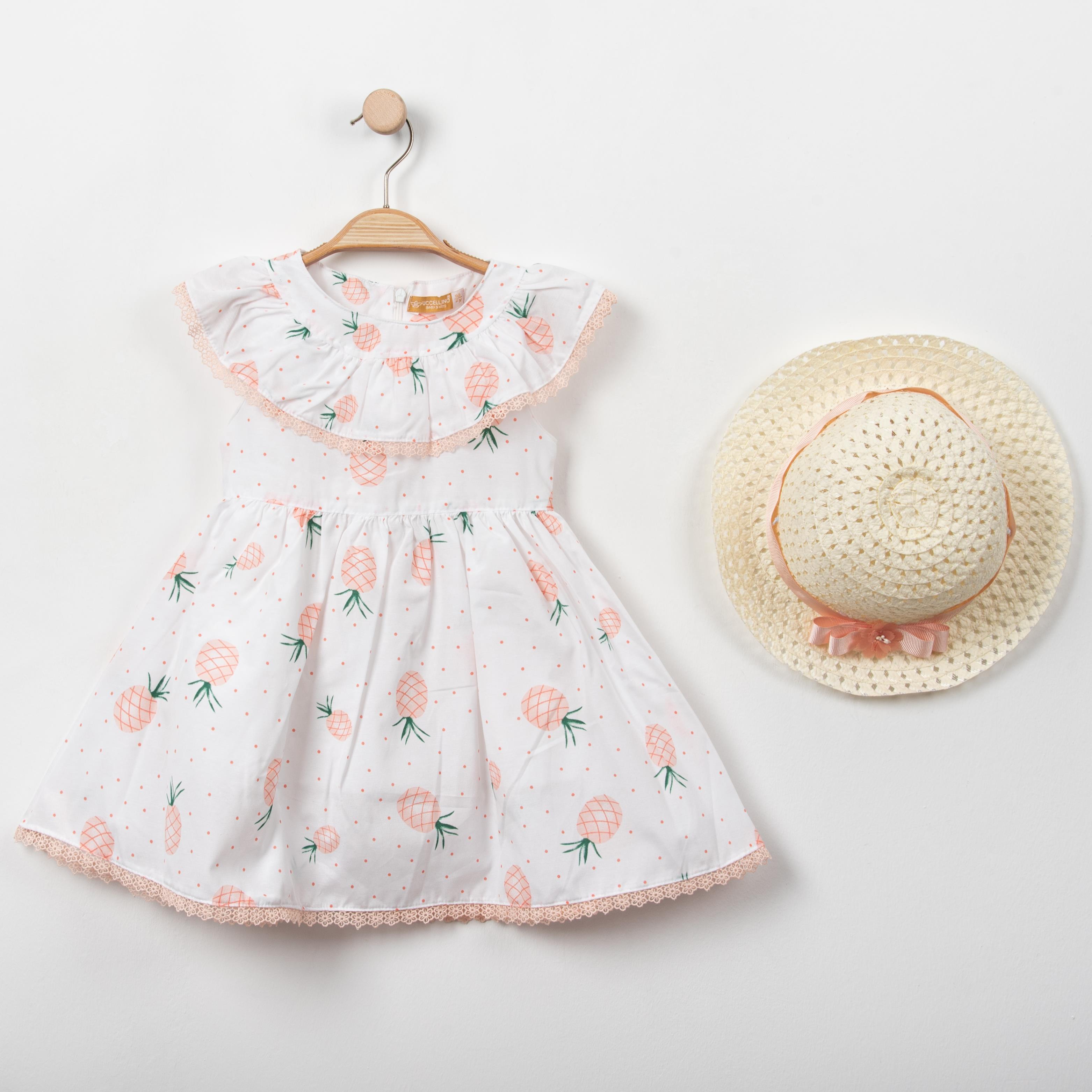 Şapka Aksesuarlı Ananas Desenli Kız Çocuk Elbise