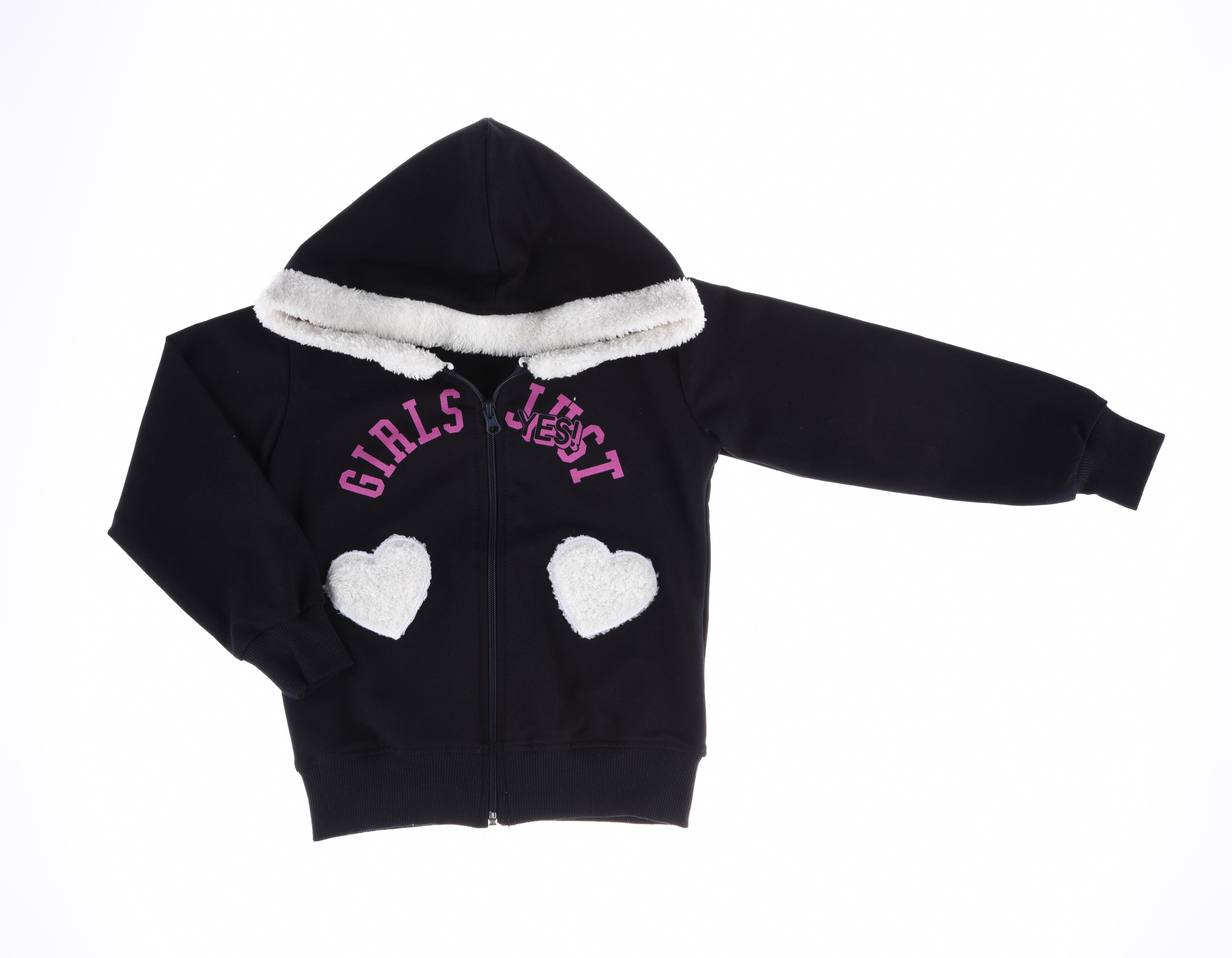 Selfie Kids Wear Kız Peluşlu Kalpli Kapüşonlu Hırka