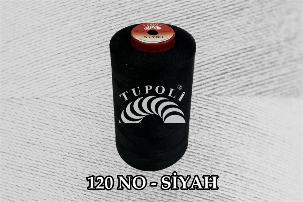 Tupoli 120 Numara Siyah İlikli Polyester Dikiş İpliği