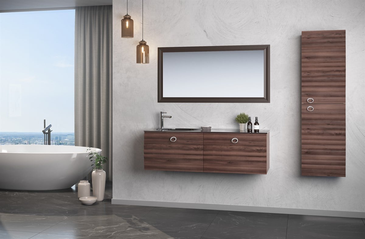 Orka Anzer Walnut 120 cm Banyo Dolabı
