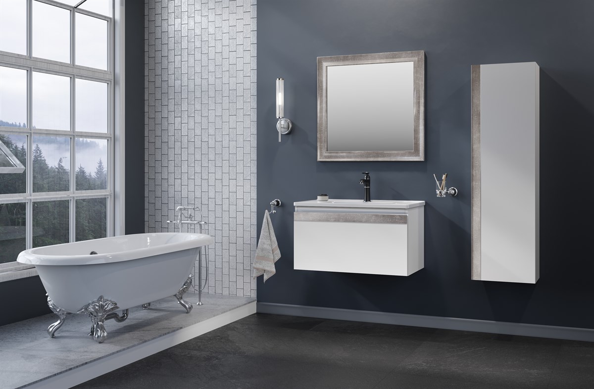 Orka Boston White-Silver 80 cm Banyo Dolabı