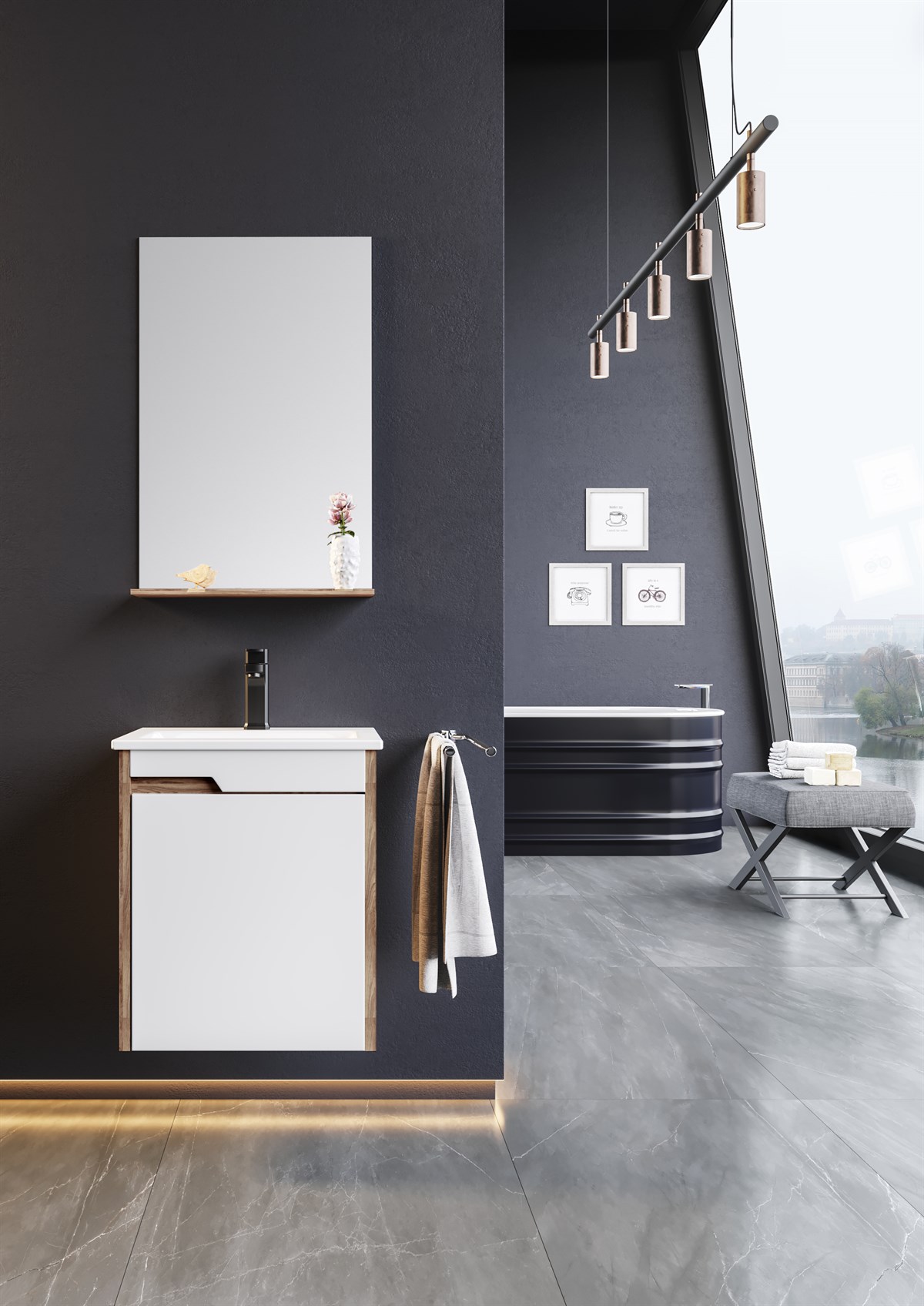 Orka Brick Walnut 45 cm Banyo Dolabı
