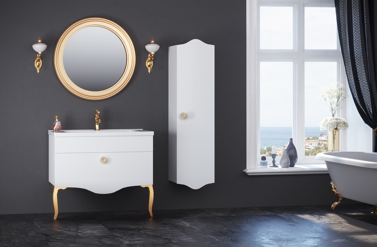 Orka Cunda White-Gold 100 cm Banyo Dolabı