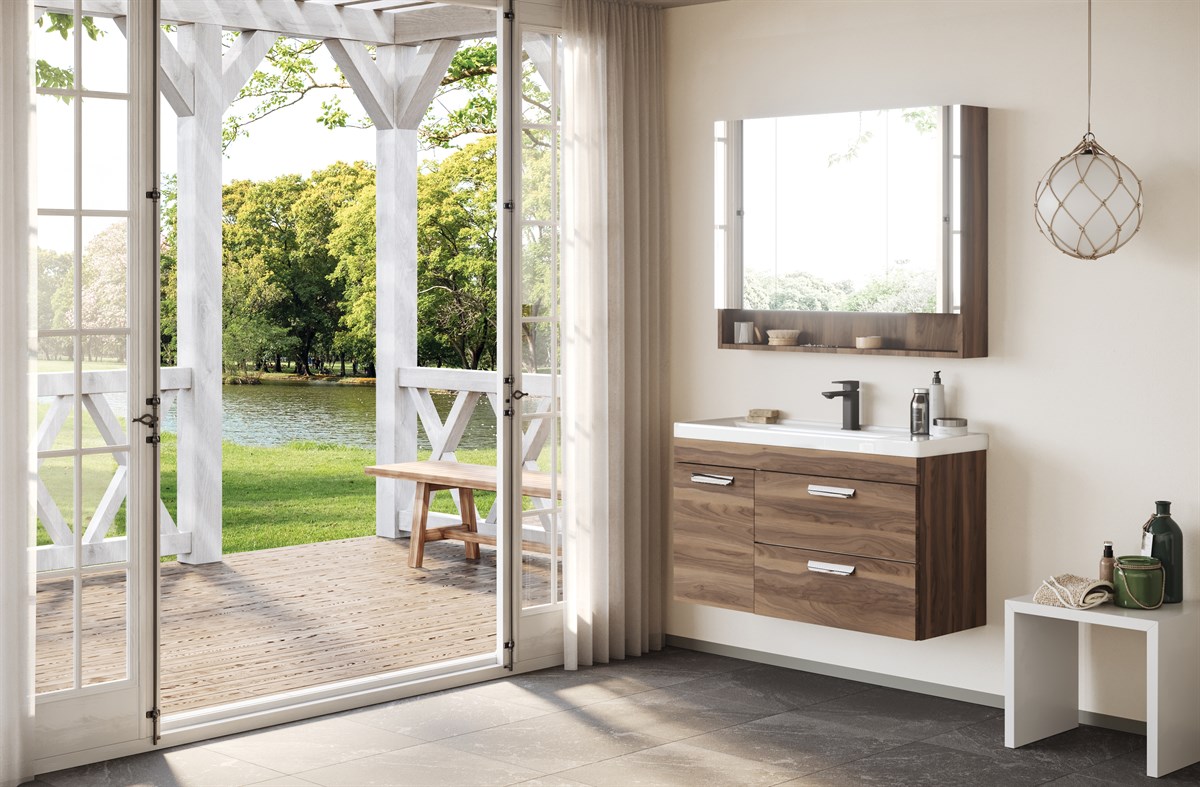 Orka Nova 100 cm Walnut Banyo Dolabı