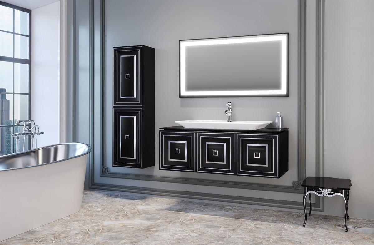 Orka Style Black-Silver 120 cm Banyo Dolabı