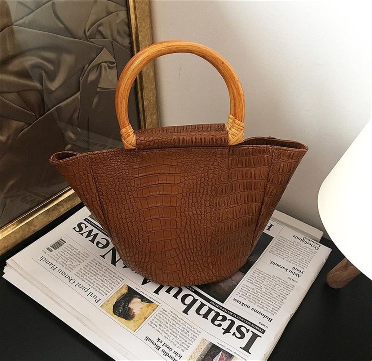 BAMBU SAPLI MİNİ KROKODİL TABA ÇANTA