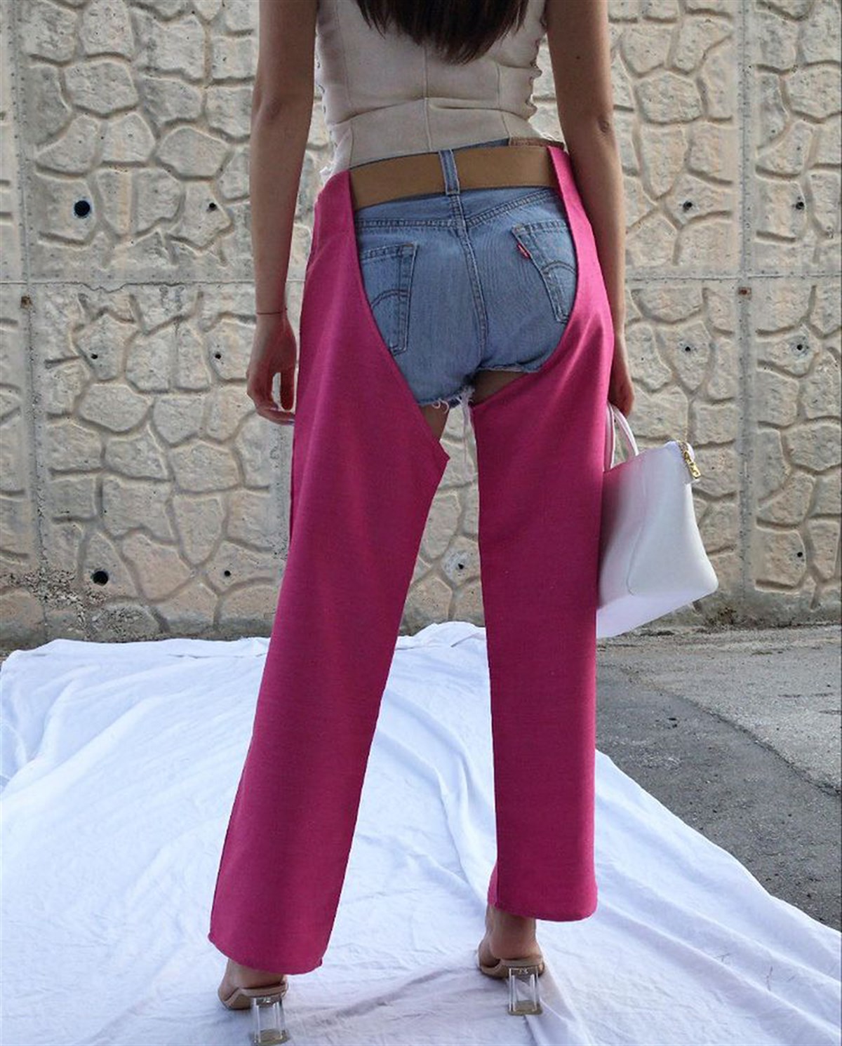 PEMBE KETEN CHAPS PANTOLON