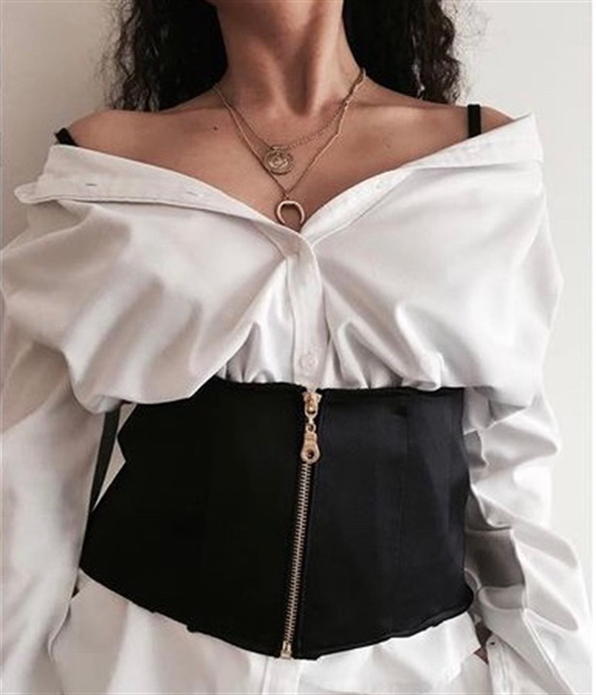 LACİVERT SATEN FERMUARLI KORSE