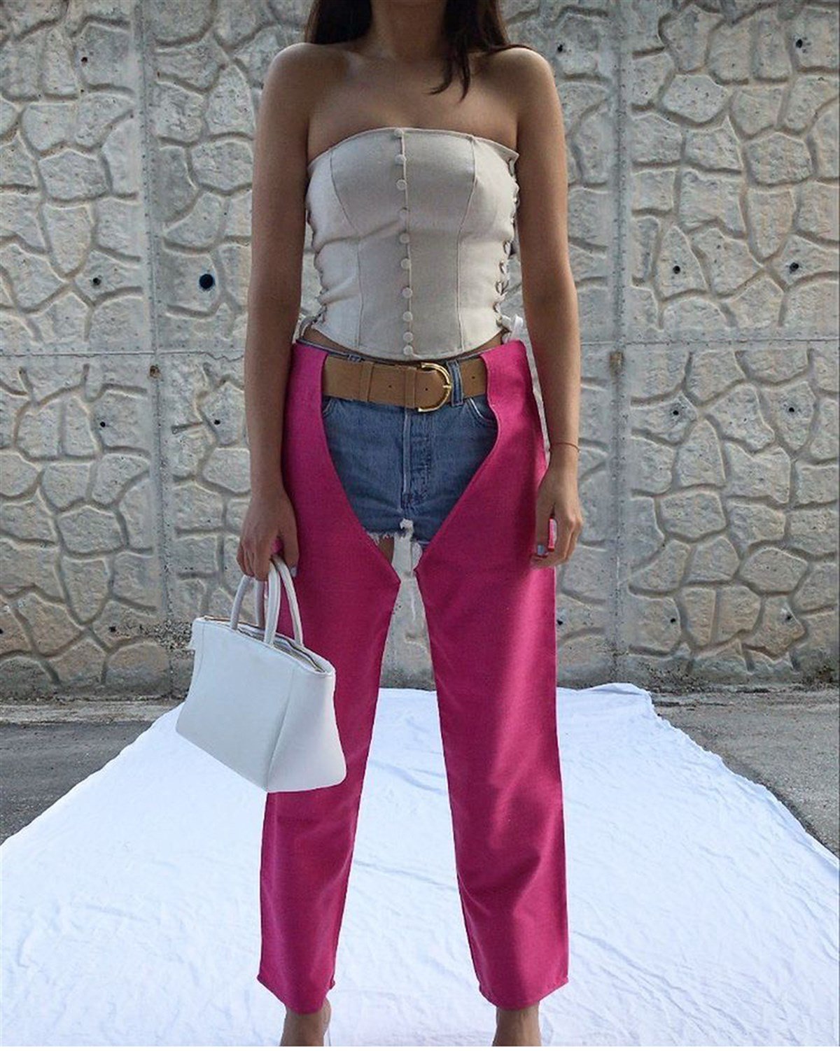 PEMBE KETEN CHAPS PANTOLON