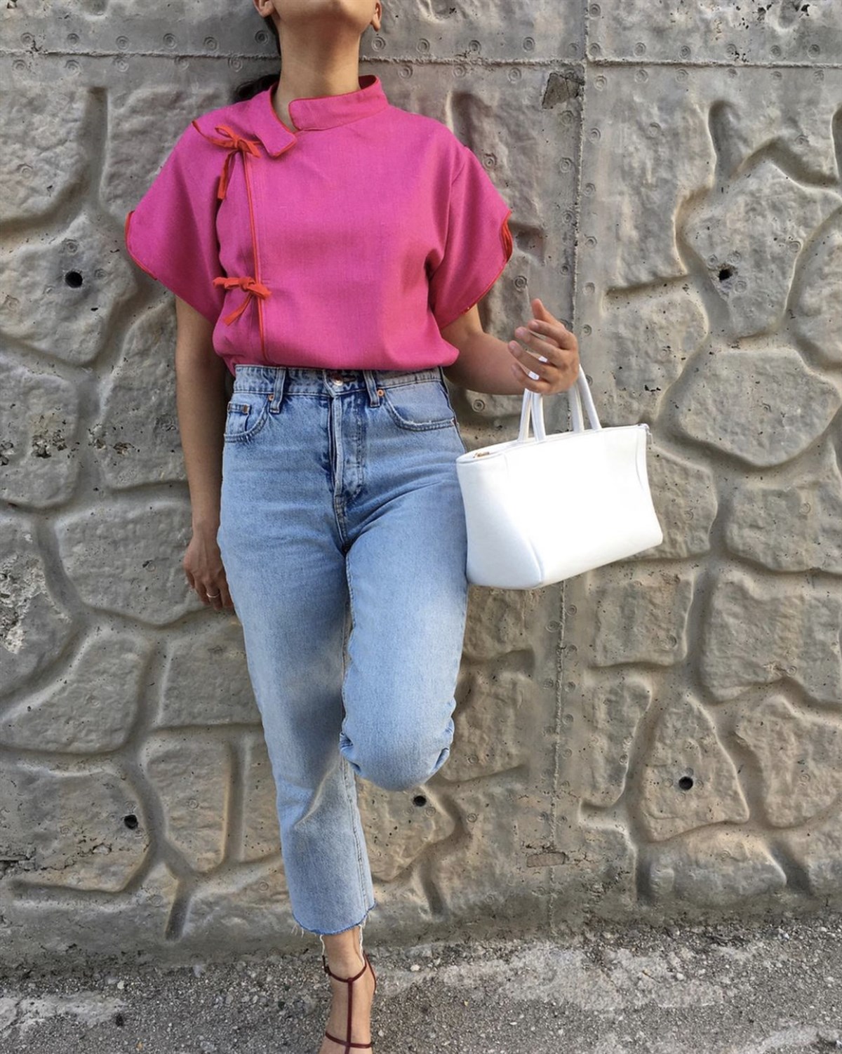 PEMBE KETEN KIRMIZI BİYELİ ÜST