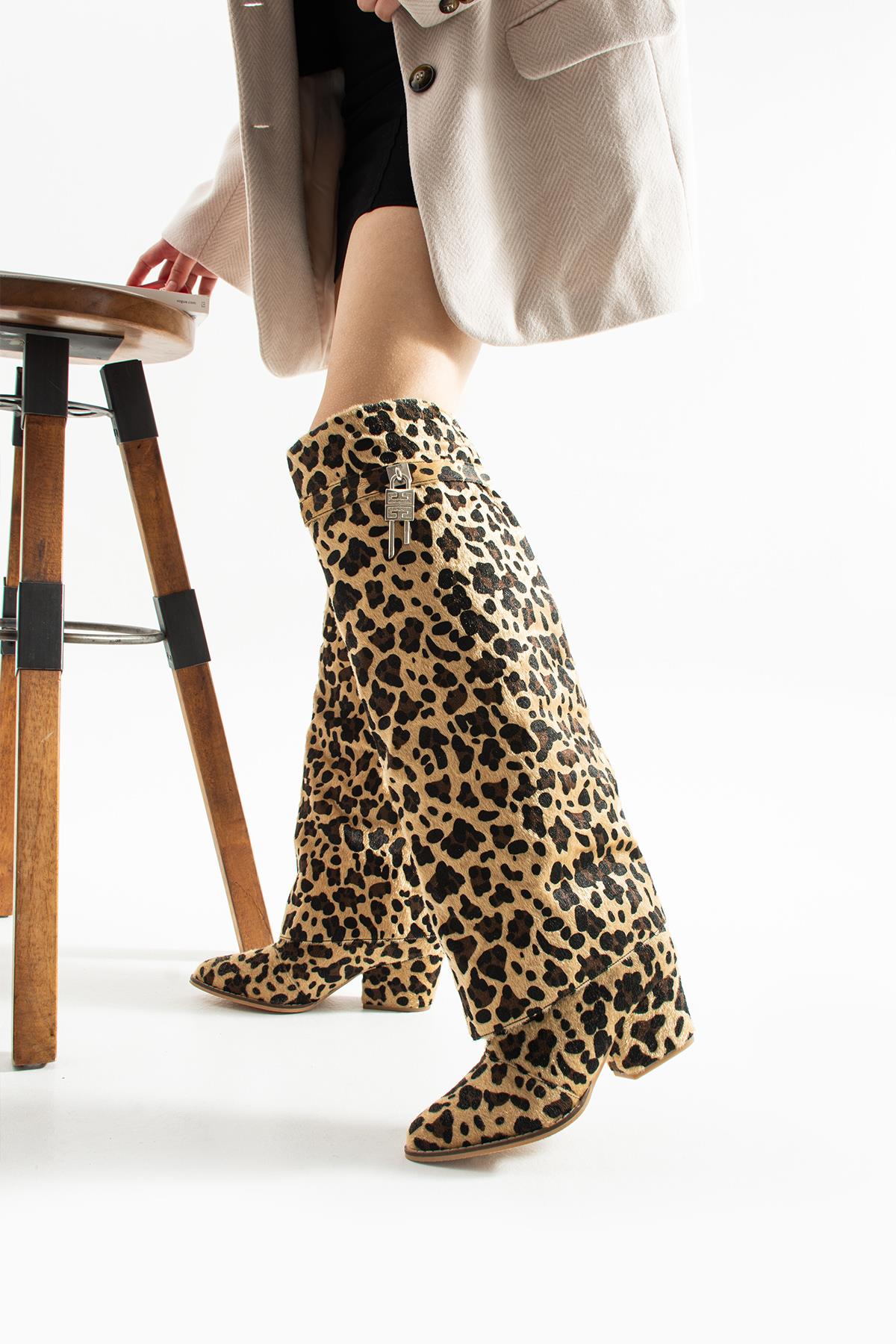 SİESTA TÜYLÜ LEOPAR 6 CM TOPUKLU ÇİZME