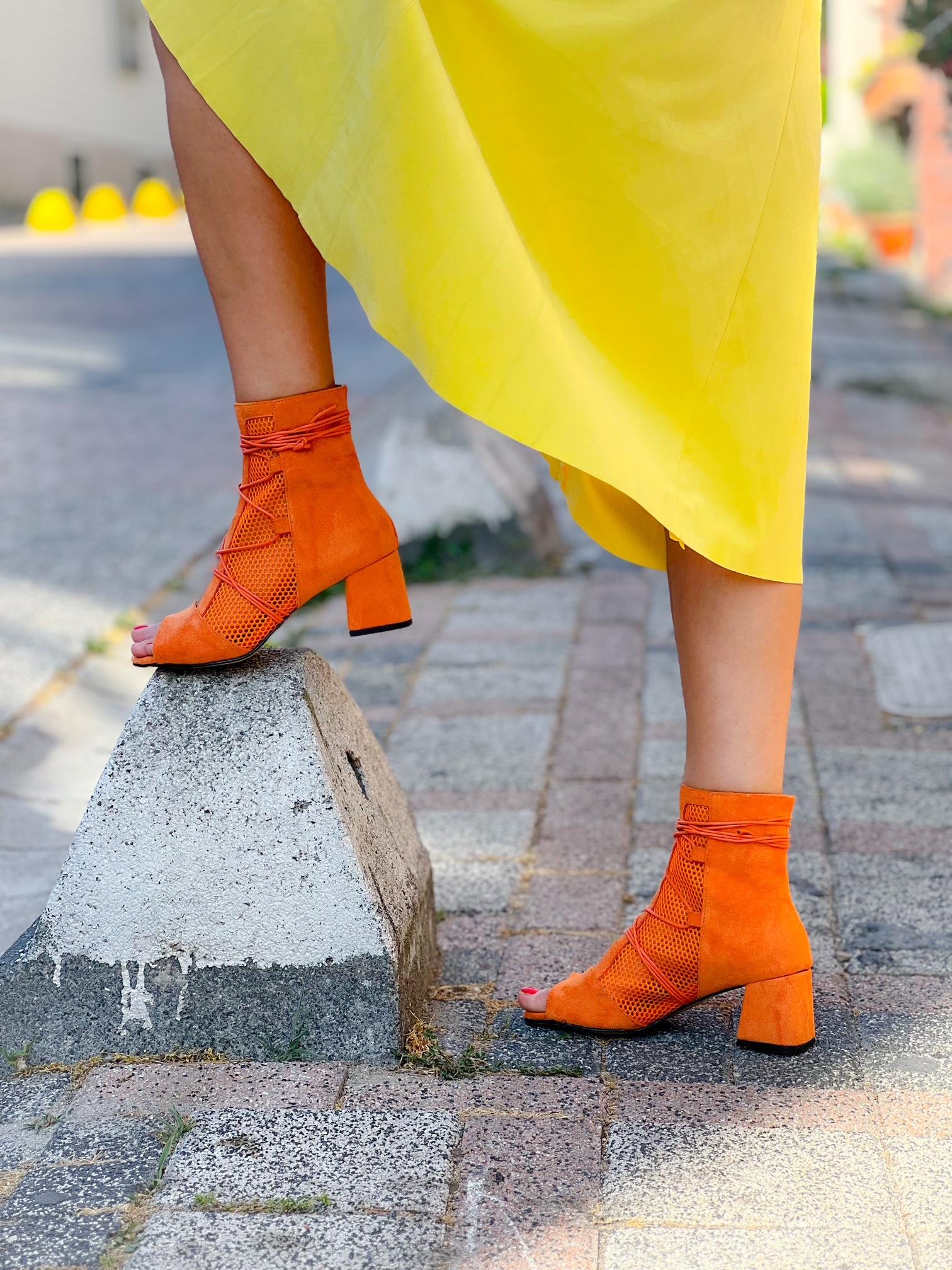 Smile Orange File Bagcikli 5 cm Topuklu Yazlik Bot