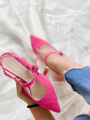 CİNDY PEMBE TRUF KUMAŞ TOPUKLU SANDALET