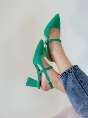 CİNDY YEŞİL TRUF KUMAŞ TOPUKLU SANDALET