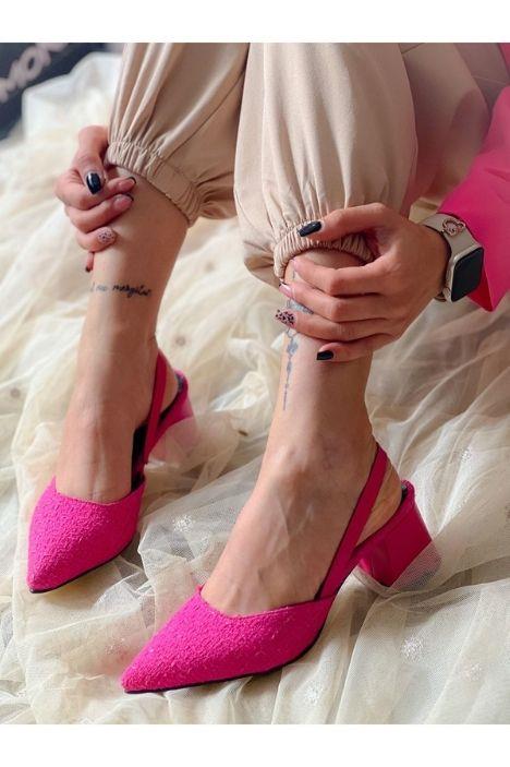 BERİR FUŞYA TRUF KUMAS BANTLI TOPUKLU SANDALET