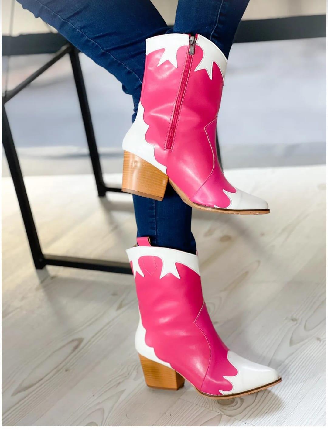 DORİ PEMBE BEYAZ DERİ DETAYLI DALLAS WESTERN BOT
