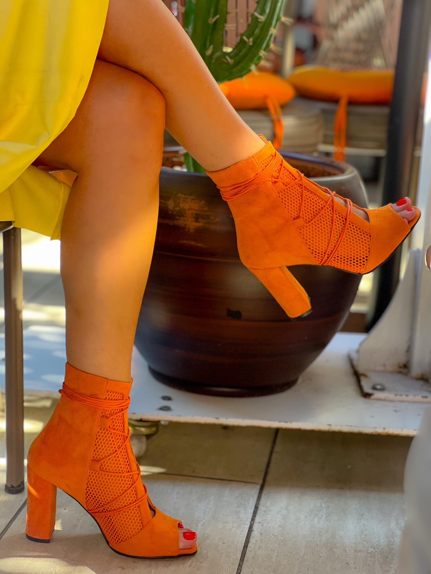 Happy Orange File Detaylı İpli Yazlık Topuklu Bot Bottie