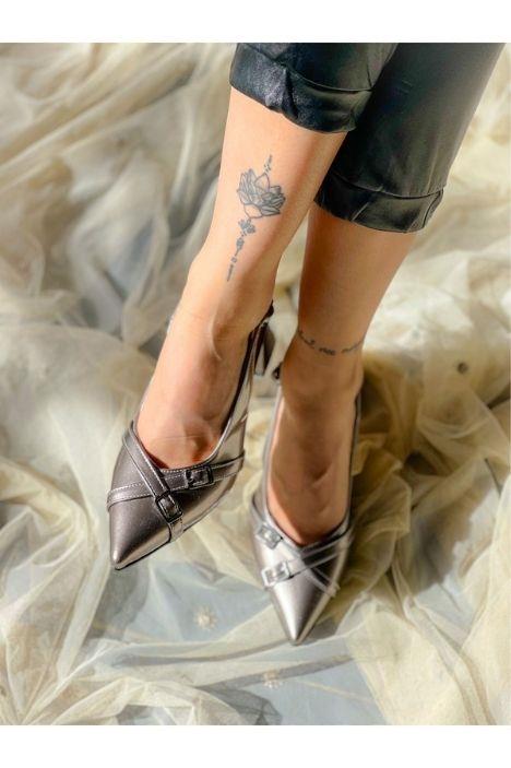 KENDI FÜME RUGAN TOKALI SIVRI BURUN TOPUKLU SANDALET