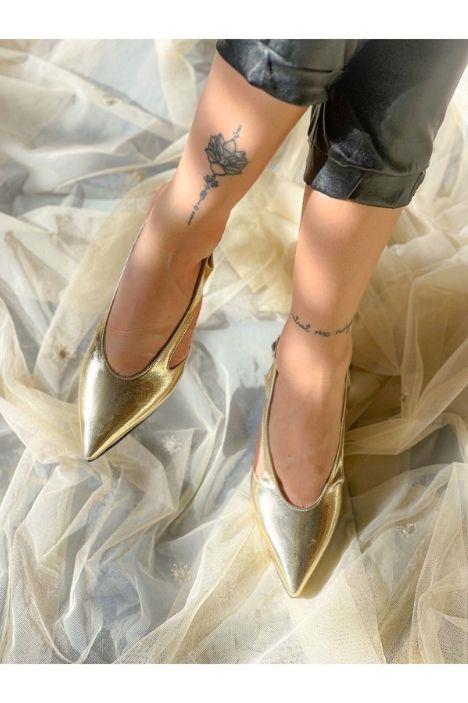 NISO GOLD METAL TOPUKLU SANDALET
