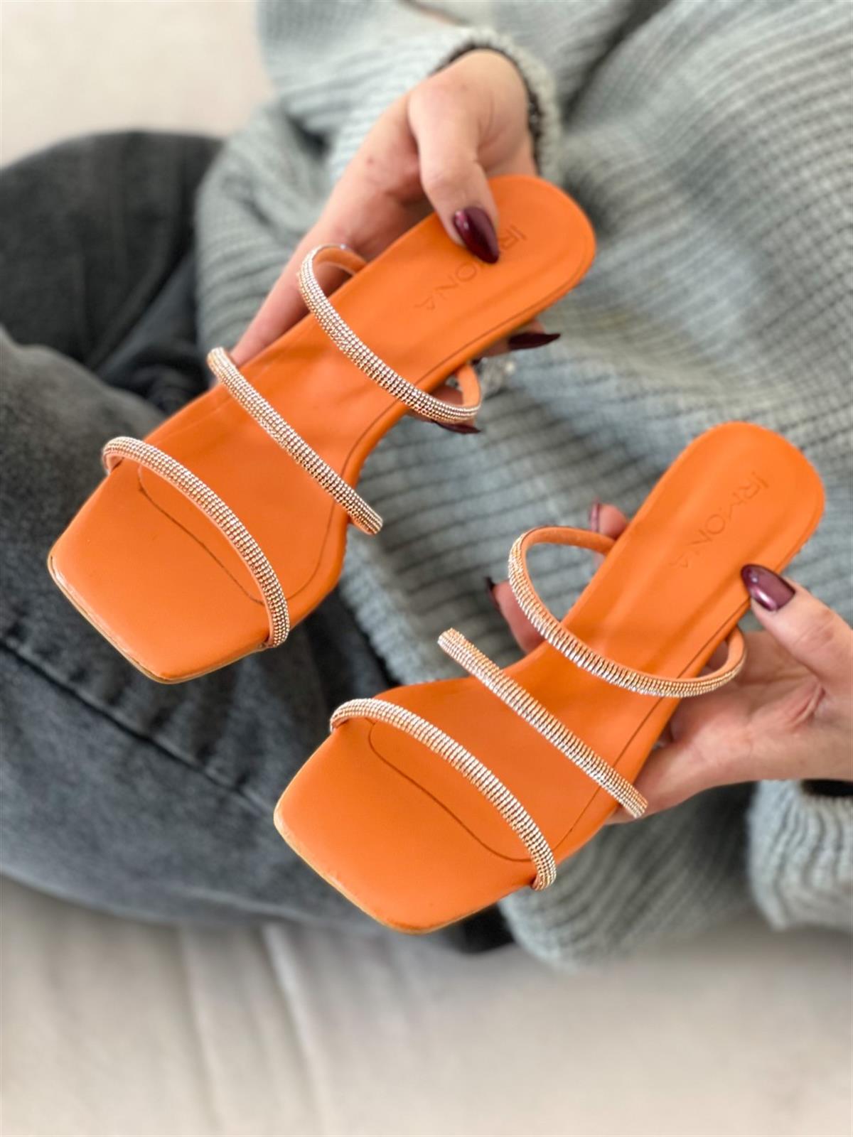 SAWOS  BANTLI TAŞLI ORANGE ŞEFFAF ÖKÇE AYAKKABI