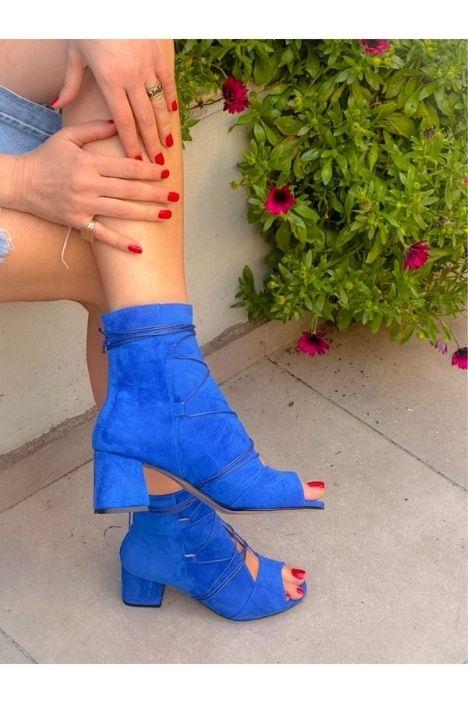 SMİLE SAKS DANA SÜET BAGCIKLI 5 CM TOPUKLU YAZLIK BOT