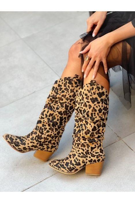 Terry Tüylü Leopar Körüklü Dallas Çizme