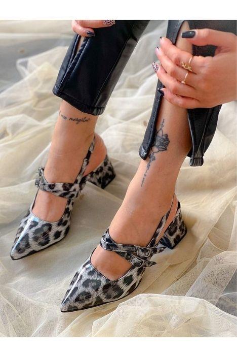 VERONİKA GRİ SİYAH LEOPAR RUGAN 2 TOKALI KISA ÖKÇE SANDALET