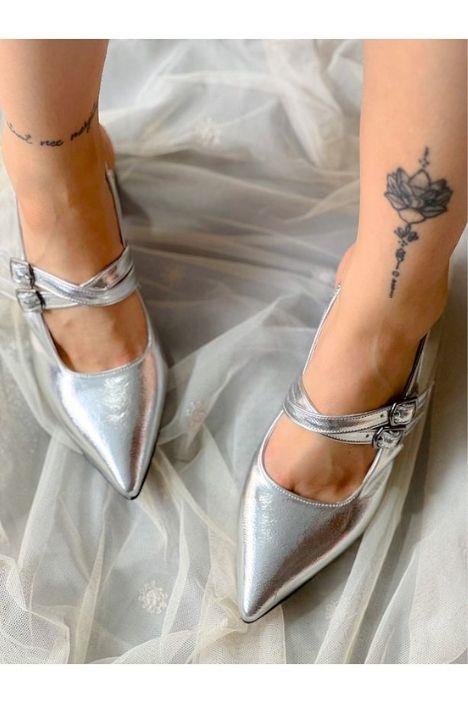 VERONİKA GUMUS METAL 2 TOKALI KISA ÖKÇE SANDALET