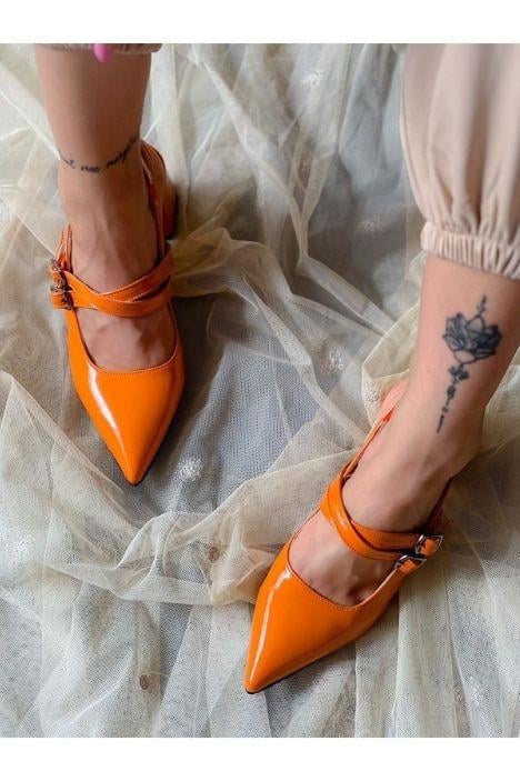 VERONİKA ORANGE TURUNCU RUGAN 2 TOKALI KISA ÖKÇE SANDALET
