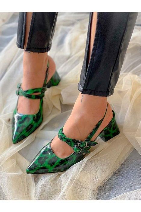 VERONİKA YEŞİL SİYAH LEOPAR RUGAN 2 TOKALI KISA ÖKÇE SANDALET