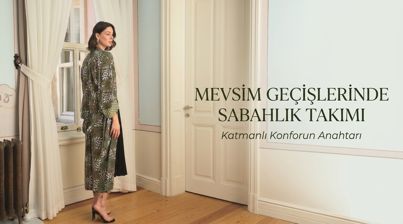 evsim geçişlerinde katmanlı konfor sunan yeşil desenli sabahlık takımı