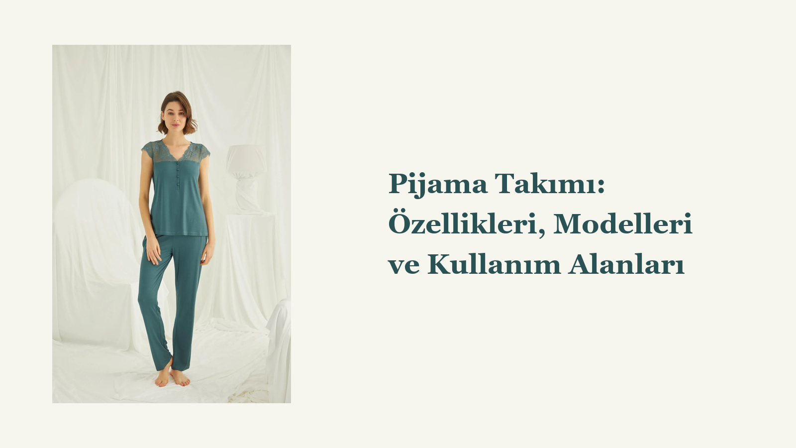 Turkuaz pijama takımı giyen kadın model