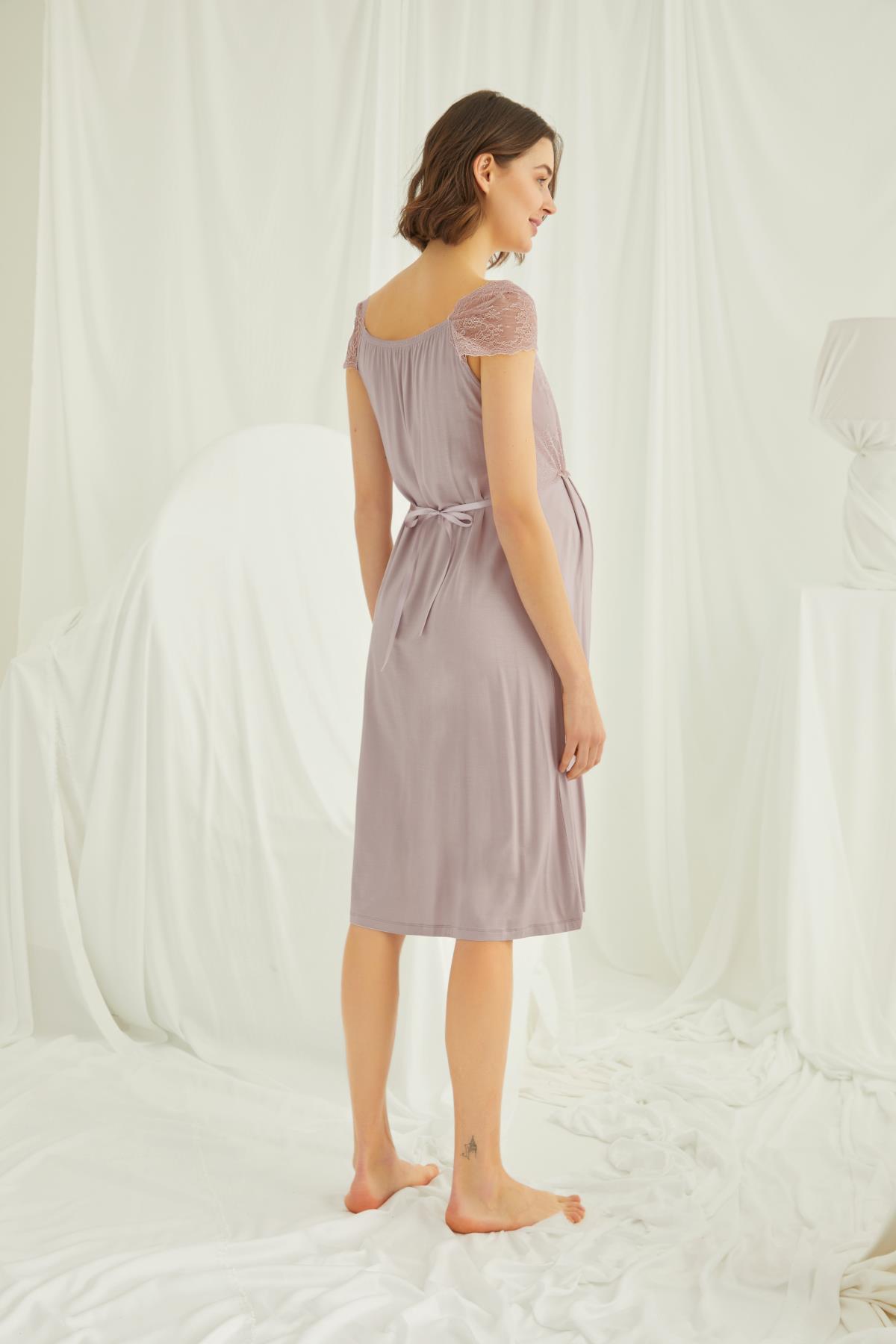 Dantelli Önü Düğmeli Hamile Lohusa Gecelik