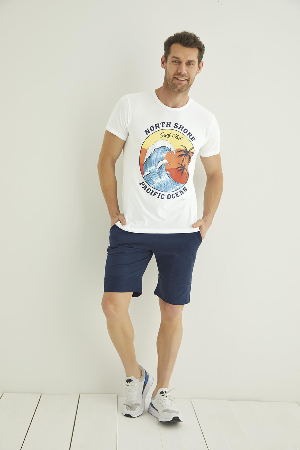 Sörf Dalgaları ve Palmiye Baskılı Surf Club Alt Üst Takım