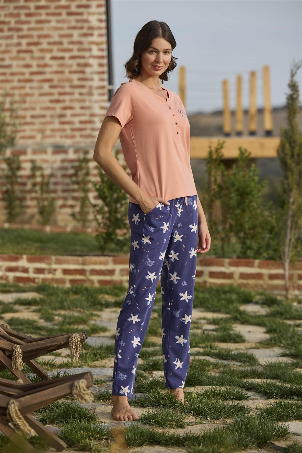 Deniz Yıldızı Desenli ve Baskılı Önü Düğmeli 