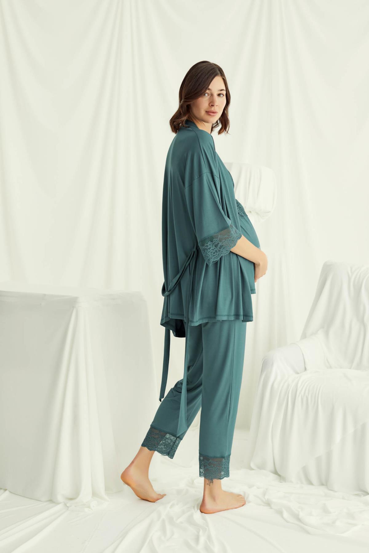 Dantelli Hamile Lohusa 3lü Pijama Takımı