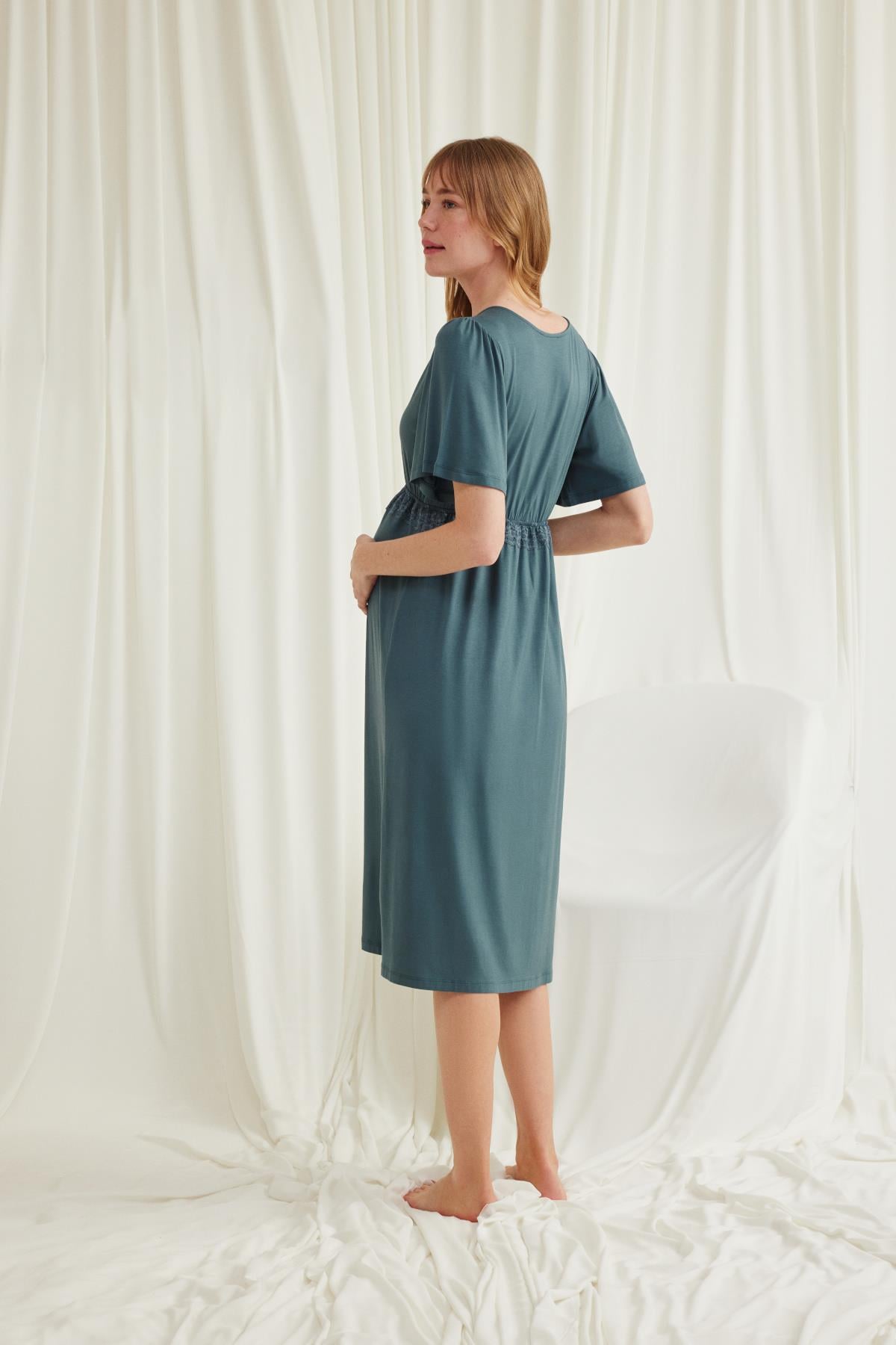 Dantelli Önü Düğmeli Hamile Lohusa Gecelik