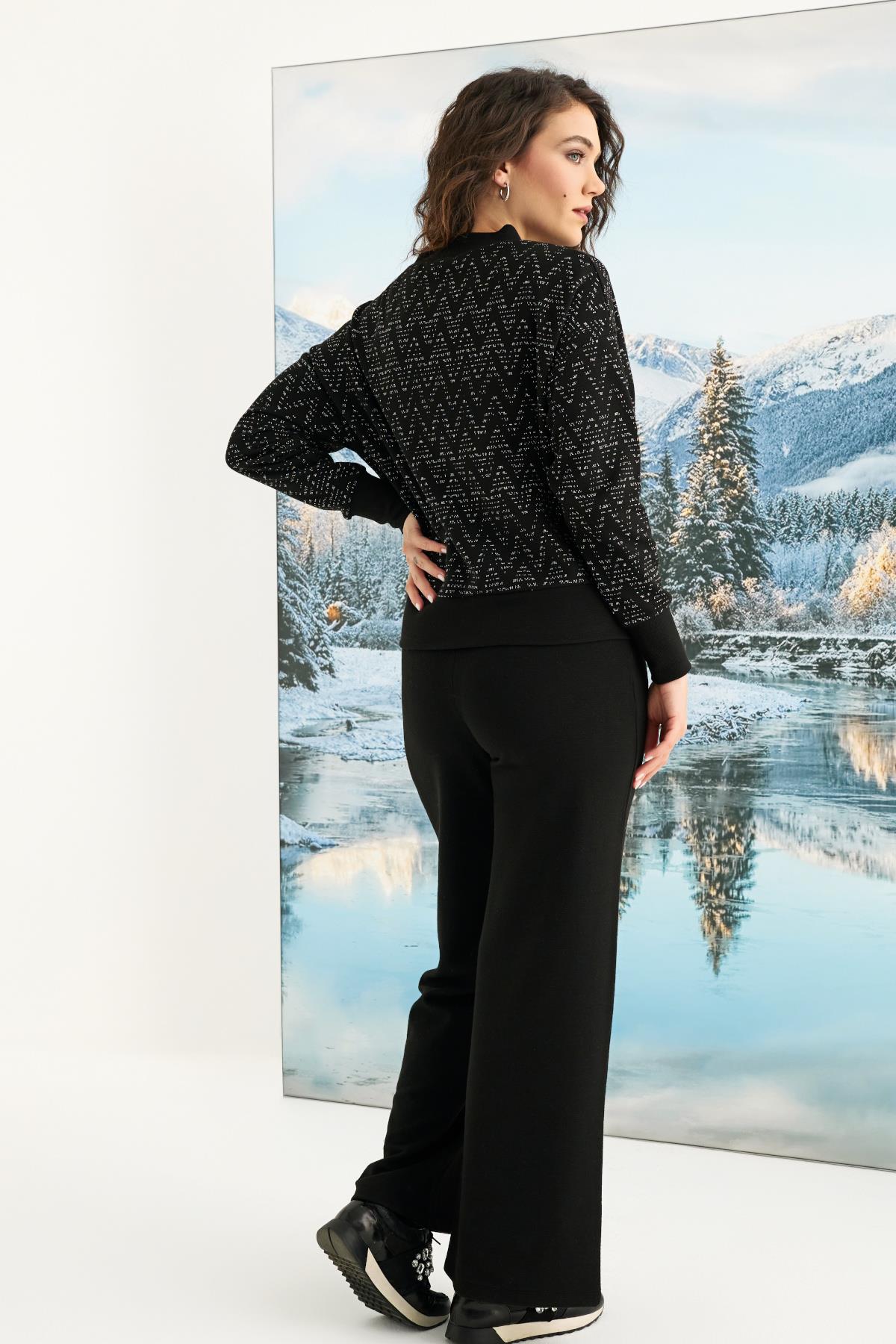 Desenli Önü Düğmeli Uzun Kollu 3lü Alt Üst Takım