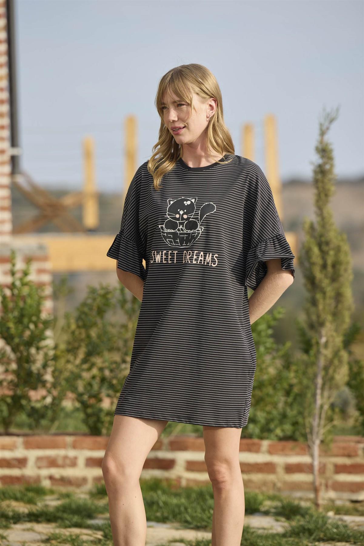 Çizgi Desenli Kedi Basklılı 