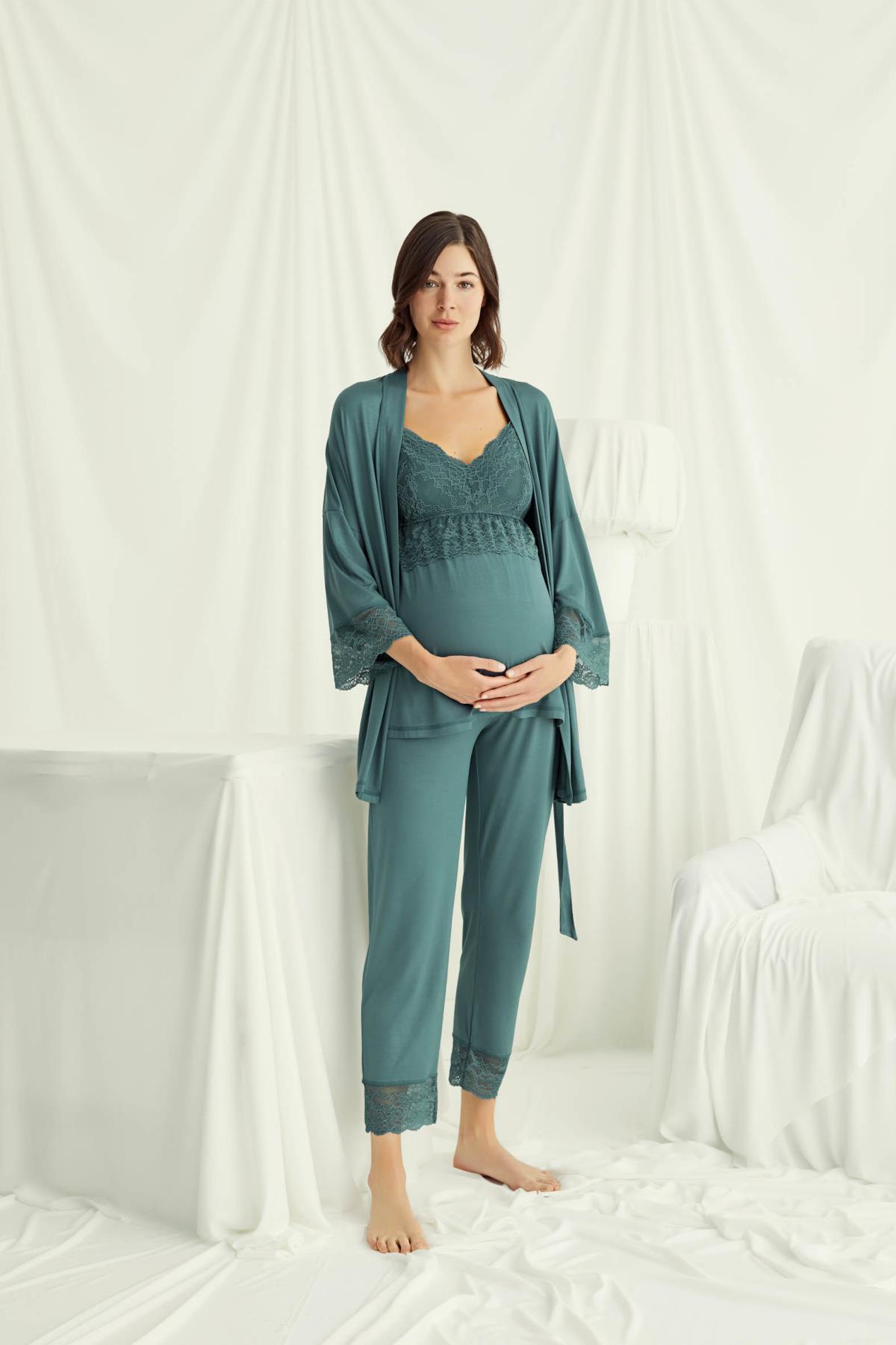 Dantelli Hamile Lohusa 3lü Pijama Takımı